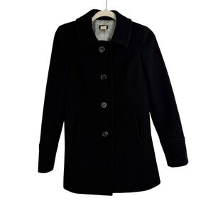 J.Crew Women's Black Wool Blend Button Front Pleated Back Blazer Coat Size 2